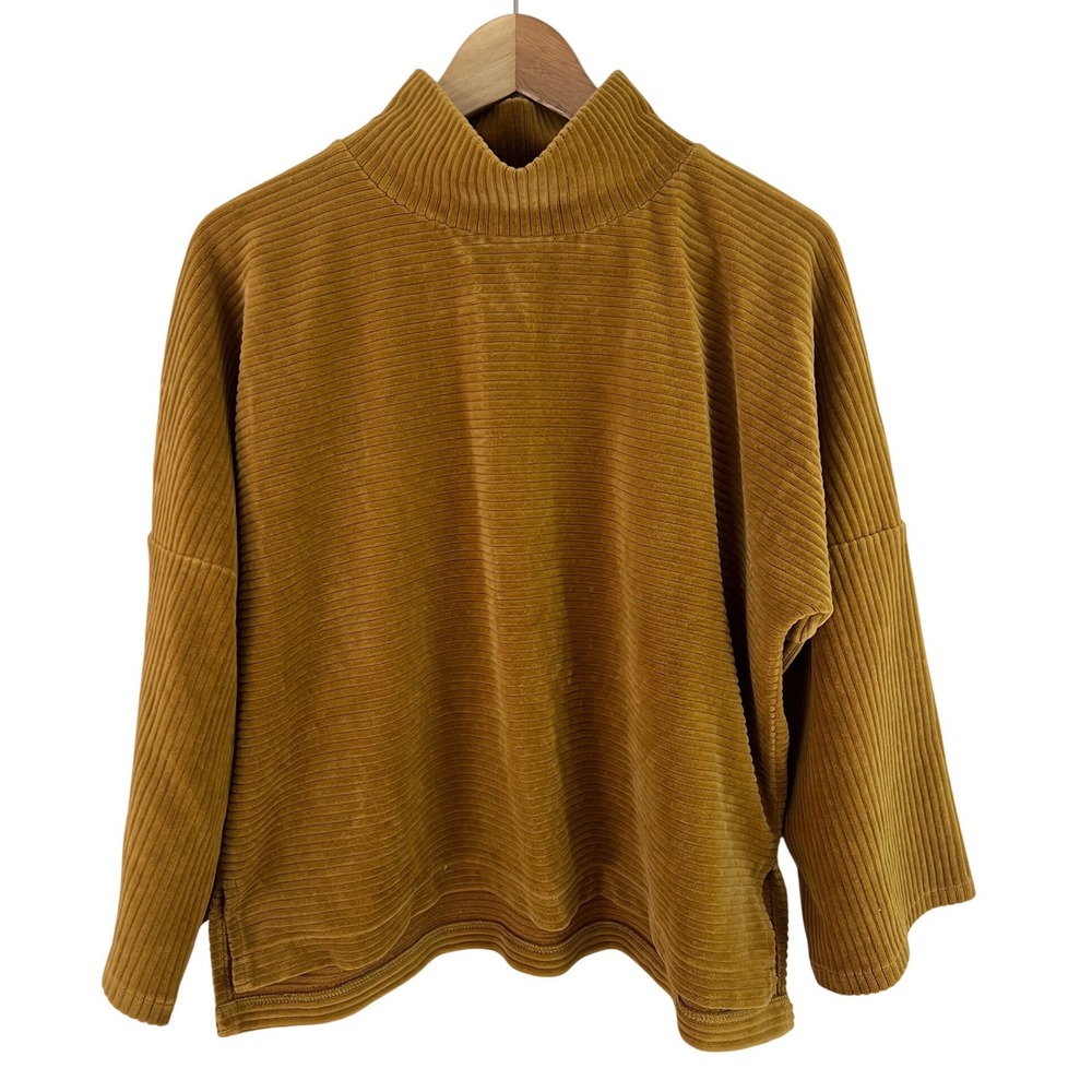 Madewell Texture & Thread Ribbed Top Womens Large Gold Mustard Yellow Ribbed